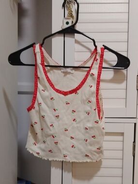 Cherry-Print Coquette Cream Tank Top